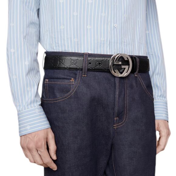 Gucci Interlocking G Buckle Signature Leather Belt GG Logo Black Size 90/36 - Picture 1 of 12